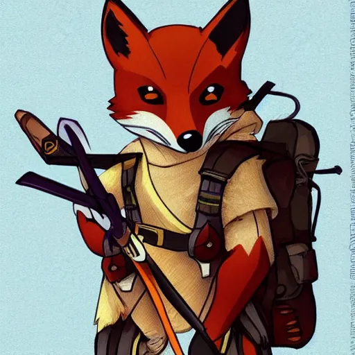 Prompt: a fox ranger holding a bow, by ken sugimori, official art, poster art, dungeons and dragons, detailed, vector, trending on artstation