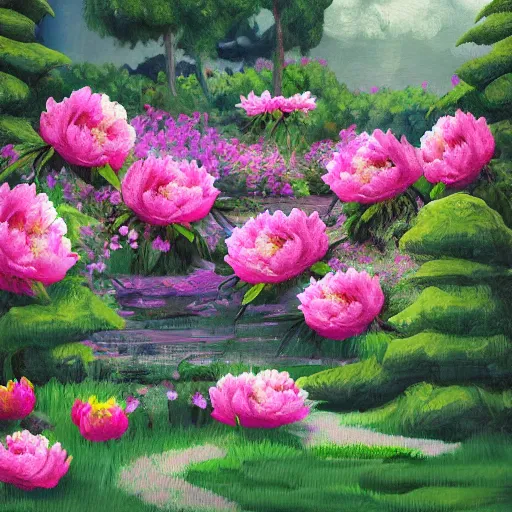 Image similar to Peony garden, digital art