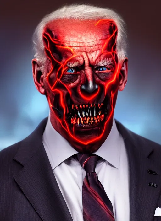 Prompt: hyper realistic ultra realistic mutant photo Doom furious glowing red eyes biden, high quality photo, detailed , 8k