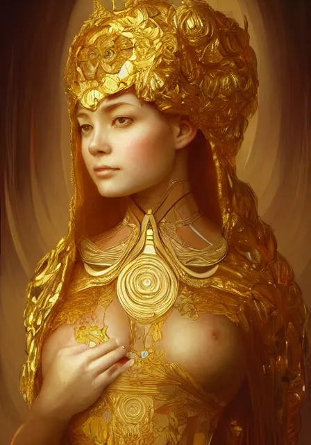 Image similar to mummy bee honey gold mummy, intricate, elegant, highly detailed, digital painting, artstation, concept art, smooth, sharp focus, illustration, art by artgerm and greg rutkowski and alphonse mucha and william - adolphe bouguereau