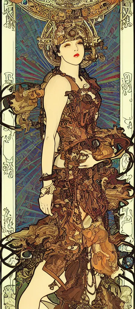 Image similar to a machine like apple in the priestess of hand, steampunk, by mucha, 8 k