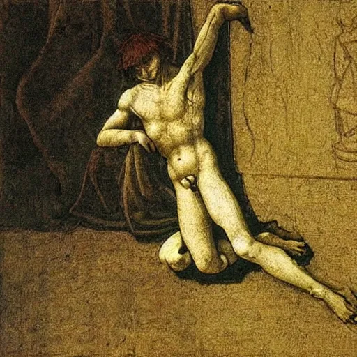 Image similar to Peter pan dying by Leonardo DaVinci,highly detailed ,smooth