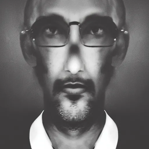 Image similar to recursive self portrait, black and white photograph