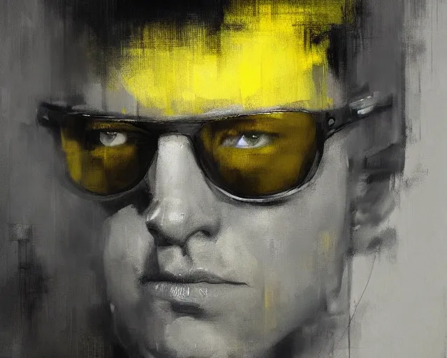 Image similar to portrait of beavis in shades of grey but with yellow by jeremy mann