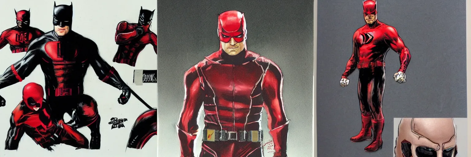 Prompt: daredevil concept art leather suit billy stick painted by travis charest