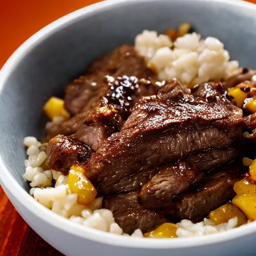 Prompt: a photograph of a bowl of chopped steak, 8 k, mouthwatering, award - winning photography, focus