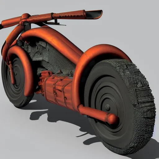 Prompt: akira motorcycle, steampunk, 3 d model, 3 d sculpture, 3 d cg, digital art, soft light