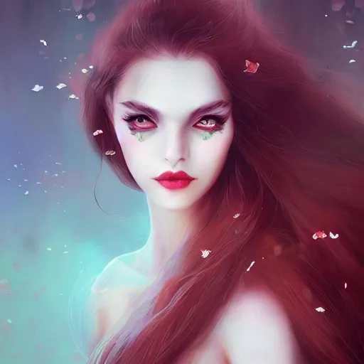 Image similar to A digital painting of a beautiful female vampire, art by Anna Dittmann, beautiful eyes, intricate, ethereal, dreamy, highly detailed, digital painting, Artstation, concept art, smooth, sharp focus, illustration,