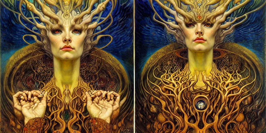 Image similar to Divine Chaos Engine by Karol Bak, Jean Delville, William Blake, Gustav Klimt, and Vincent Van Gogh, symbolist, visionary