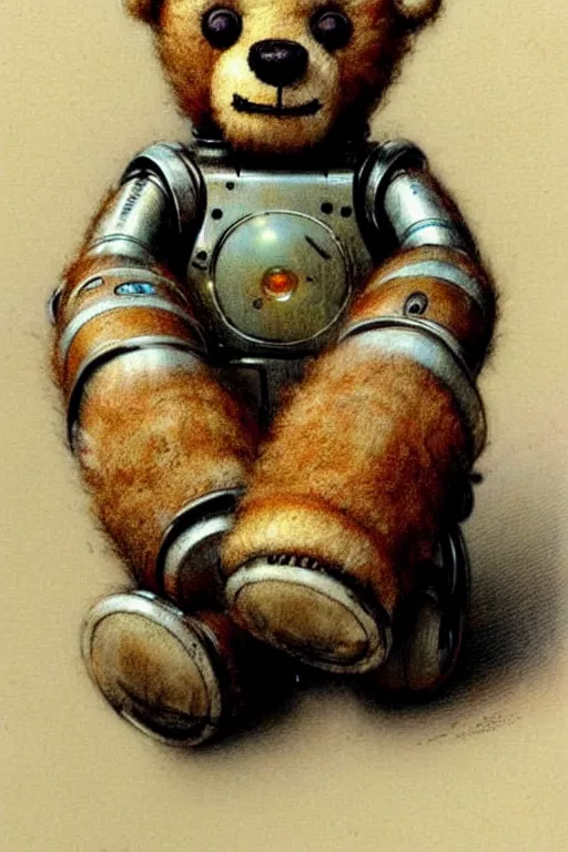 Image similar to ( ( ( ( ( 1 2 0 5 0 s retro science fiction cute robot teddy bear. muted colors. ) ) ) ) ) by jean - baptiste monge!!!!!!!!!!!!!!!!!!!!!!!!!!!!!!