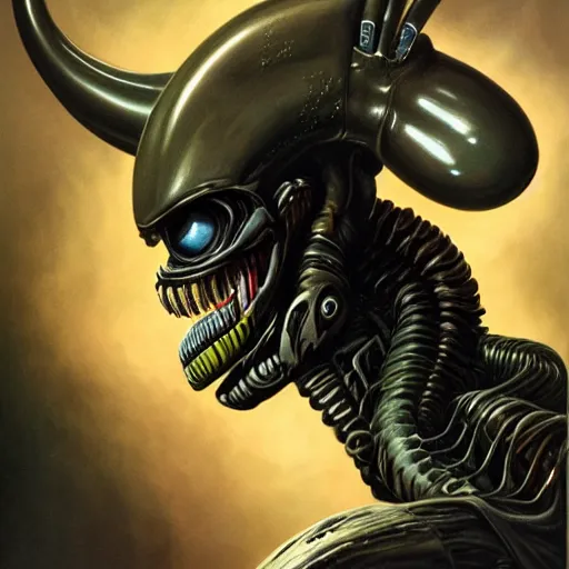 Prompt: a portrait of a xenomorph by jim burns