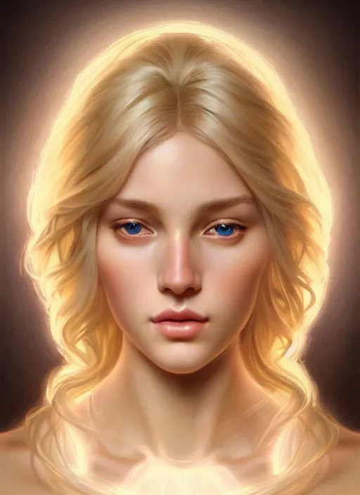 Image similar to face of feminine perfection!! concept art portrait of young wife blessed by god with ever - increasing physical mental perfection, blonde, symmetrical! intricate, sensual features, highly detailed, biblical!! holy perfection!! digital painting, artstation, smooth, sharp focus, illustration, art by artgerm and greg rutkowski and alphonse mucha