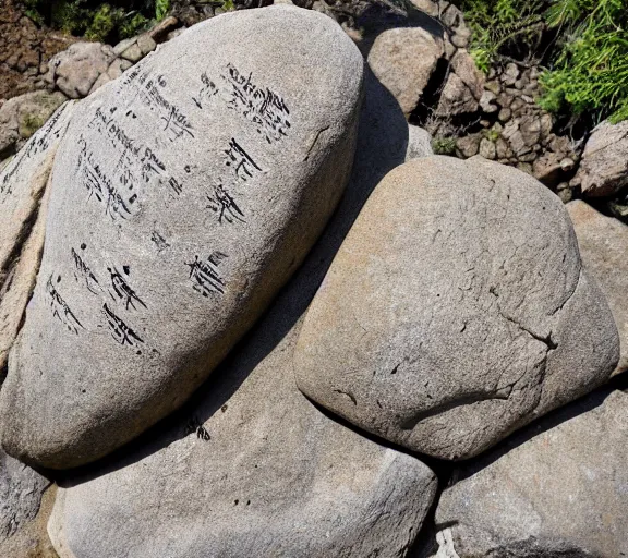 Image similar to ancient text on a rock, written in toki pona language