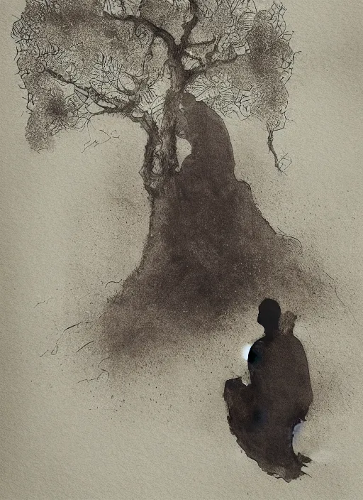 Prompt: portrait of Alan wats dressed like a zen monk meditating besides a tree, Using Stable Diffusion to paint, Odilón redon watercolor, dramatic lighting, cinematic, establishing shot, extremly high detail, foto realistic, cinematic lighting, pen and ink, intricate line drawings, by Yoshitaka Amano, Ruan Jia, Kentaro Miura, Artgerm, post processed, concept art, artstation, matte painting, style by eddie mendoza, raphael lacoste, alex ross
