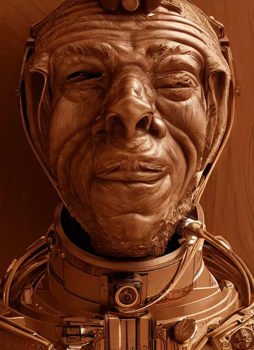 Image similar to high intricate bust of an astronaut carved from wood in baroque style, studio light, maria panfilova, andrea savchenko, mike kime, ludovic plouffe, qi sheng luo, oliver cook, trending on artstation