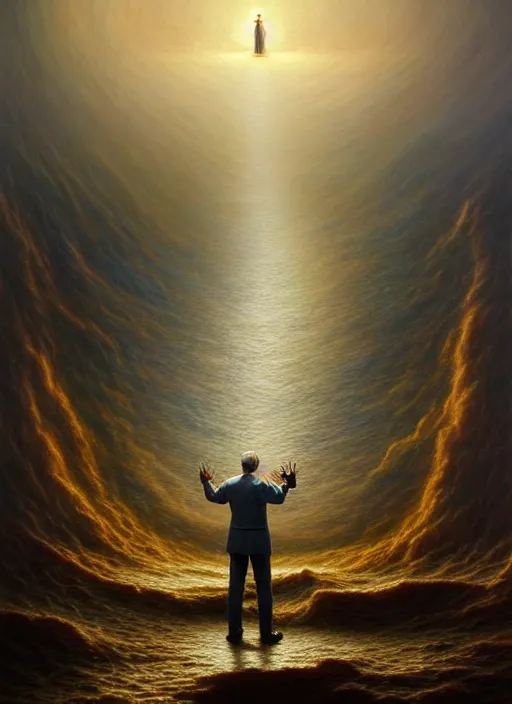 Image similar to a hyper - detailed 3 d render like a oil painting of god speaking with his creation, surrealism!!!!! surreal concept art, lifelike, photorealistic, digital painting, aesthetic, smooth, sharp focus, artstation hd, by greg rutkowski, chris tulloch mccabe, valentina remenar and asher duran,