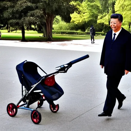 Image similar to xi jinping walking in the park with a stroller