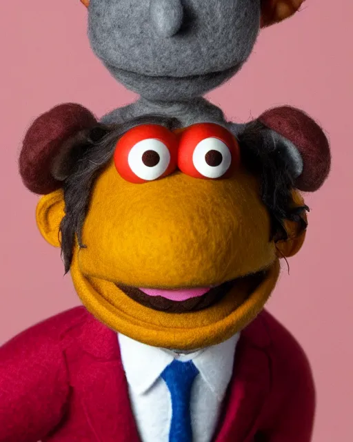 Prompt: steven gomez as a muppet. highly detailed felt. hyper real photo. 4 k.