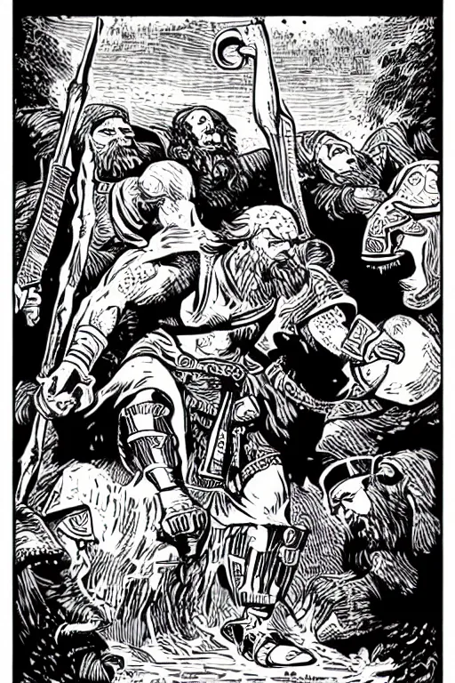 Image similar to ancient historically accurate depiction of the Bible Character Goliath of Gath, the Philistine warrior giant by mcbess