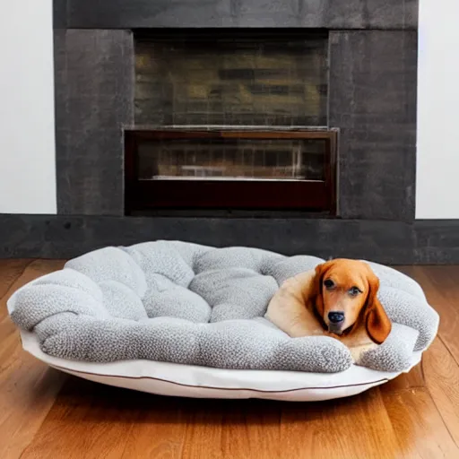 Image similar to wooden luxurious dog bed inspired by mies van der rohe