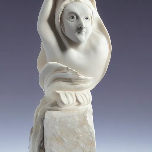 Prompt: a dramatic scene of a queen owl-woman statue sculpted in polished limestone by Bernini
