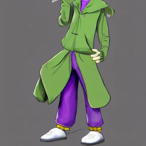 Prompt: a full body portrait of waluigi in aangs clothes, very detailed, high quality, illustration, trending on artstation