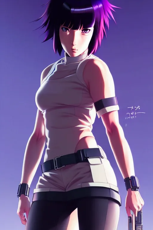 Image similar to a fullbody portrait of motoko kusanagi the major ghost in the shell : : stand alone complex, under repairs, maintenance : : by ilya kuvshinov, rossdraws, artgerm, sola digital arts, anti aliasing, raytracing : :