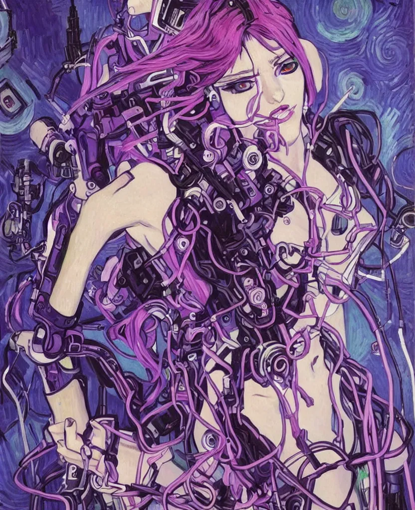 A beautiful painting of a cyberpunk anime girl with, Stable Diffusion