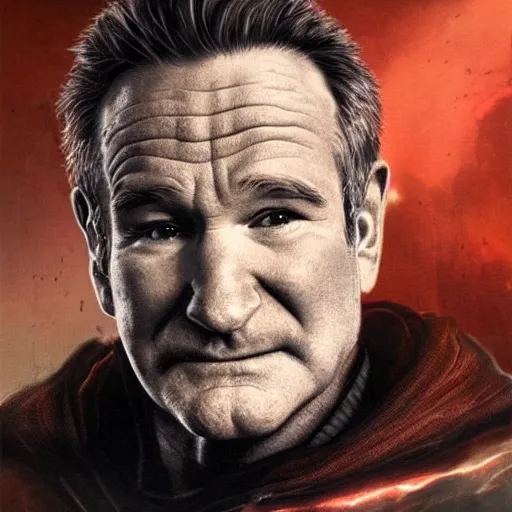 Image similar to Very very very very highly detailed epic photo of Robin Williams, intricate, dystopian, sci-fi, extremely detailed, digital painting, artstation, concept art, smooth, sharp focus, illustration, intimidating lighting, incredible art by Artgerm and Vincent di Fate