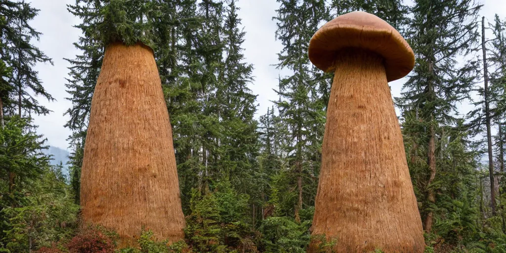 Image similar to large tower residence made from an enormous mushroom, washington state