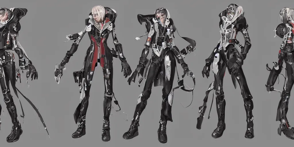 Image similar to A woman in scientist jacket with a system of straps and pouches for collecting material by Tetsuya Nomura with Ralph Horsley and Mario Testino, trending on artstation and pixiv clean sci-fi concept art and sheet for video game character from Capcom that will be used in unreal engine 5 with hyper detailed textures and cinematic light