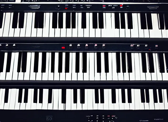 Image similar to photo still of a rack of keyboard synthesizers, 8 k