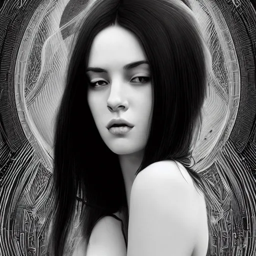 Portrait of a dark-skinned beautiful woman with large breasts and long hair  is shown, black and white photography, highly detailed digital painting.  Generative AI 23825255 Stock Photo at Vecteezy