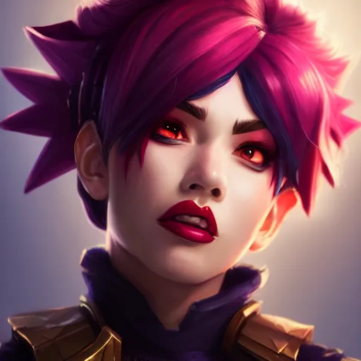 Image similar to portrait of Vi from League of Legends, by Fortiche Studio, by Riot Games, from Netflix's Arcane, trending on artstation,fine details, realistic shaded, fine-face, painted texture, pretty face,by Artgerm