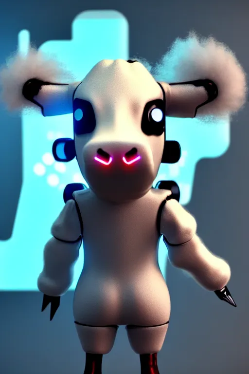 Prompt: high quality 3 d render very cute fluffy! cyborg cow! plays guitar, cyberpunk highly detailed, unreal engine cinematic smooth, in the style of blade runner & detective pikachu, hannah yata charlie immer, moody light, low angle, uhd 8 k, sharp focus