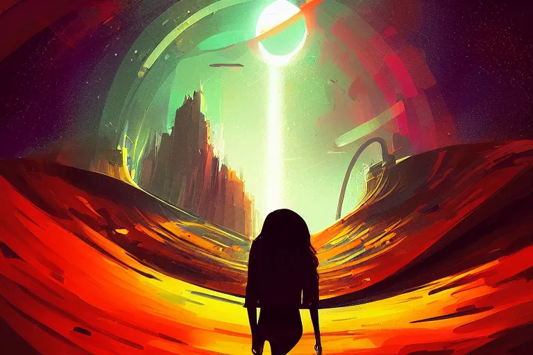 Prompt: humans and a black hole by petros afshar and james gilleard and alena aenami, trending on deviantart, masterpiece, detailed, warm colors