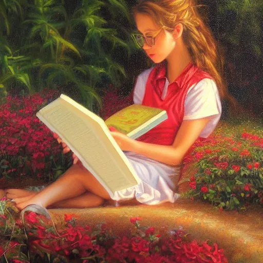 Image similar to a girl reading a book by Mark Keathley