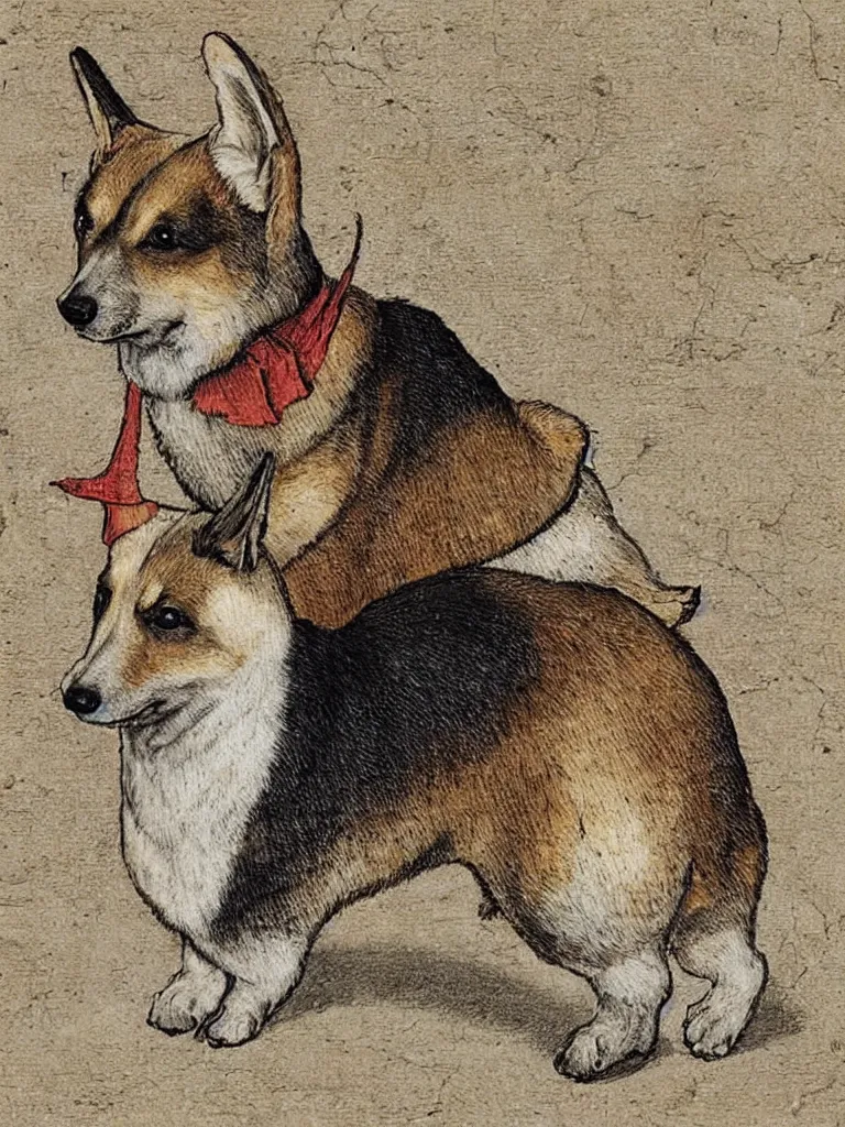 Prompt: corgie in the medieval style