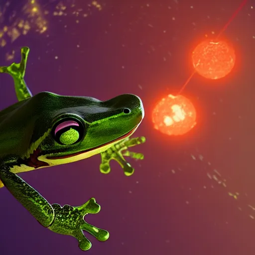 Image similar to a soldier frog lifting a planet over its head, octane render, cinematic rendering, 8 k, octane, digital art, vivid colors, impressive