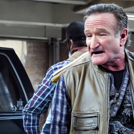 Image similar to Robin Williams in Sons of anarchy very detail4K quality super realistic