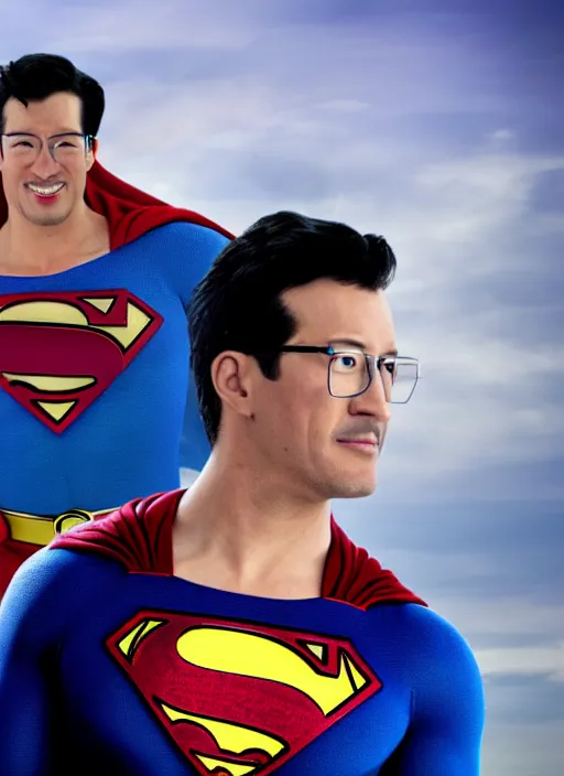 Image similar to film still of Markiplier as Superman in Superman, 4k