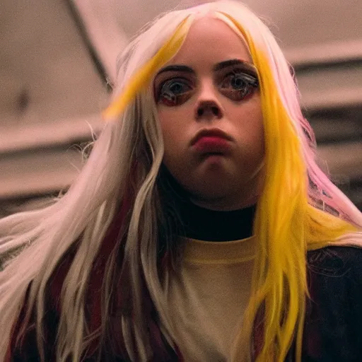 Prompt: Billie Eilish in the movie Kickass, movie still, 35mm