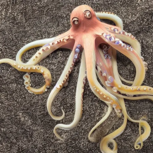 Image similar to an octopus covered in long shaggy hair