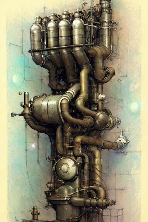 Prompt: (((((1950s spaceship engine room . muted colors.))))) by Jean-Baptiste Monge !!!!!!!!!!!!!!!!!!!!!!!!!!!