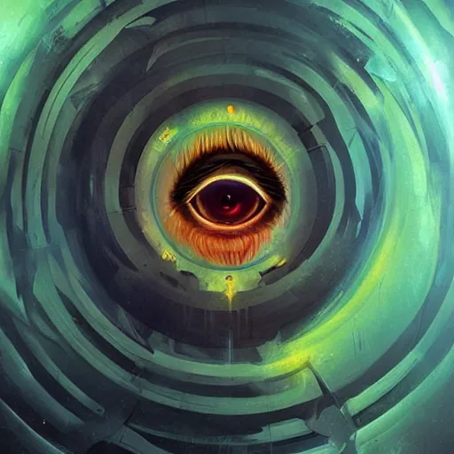 Image similar to hand with and eye in the center, floating in a spiraling abyss, scifi, painted by pedro correa,