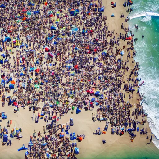 Image similar to An aerial shot of a crowded Californian beach on a sunny day