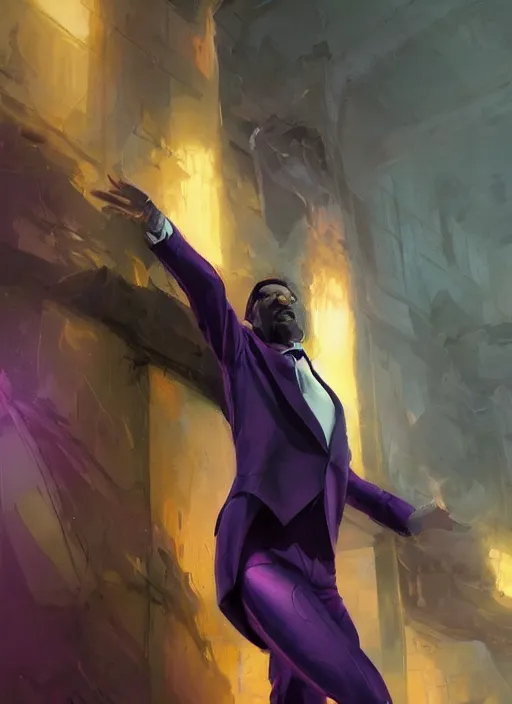 Prompt: Hans Zimmer in a dark purple suit, elegant, digital painting, concept art, smooth, sharp focus, illustration, from StarCraft by Ruan Jia and Mandy Jurgens and Artgerm and William-Adolphe Bouguerea