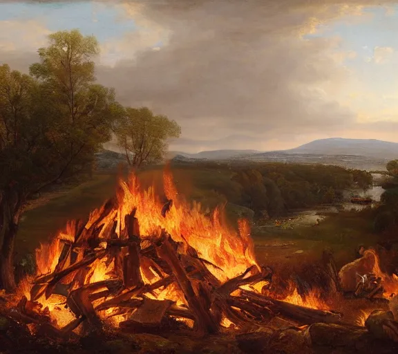 Prompt: landscape portrait of a funeral pyre by william sidney mount, trending on artstation