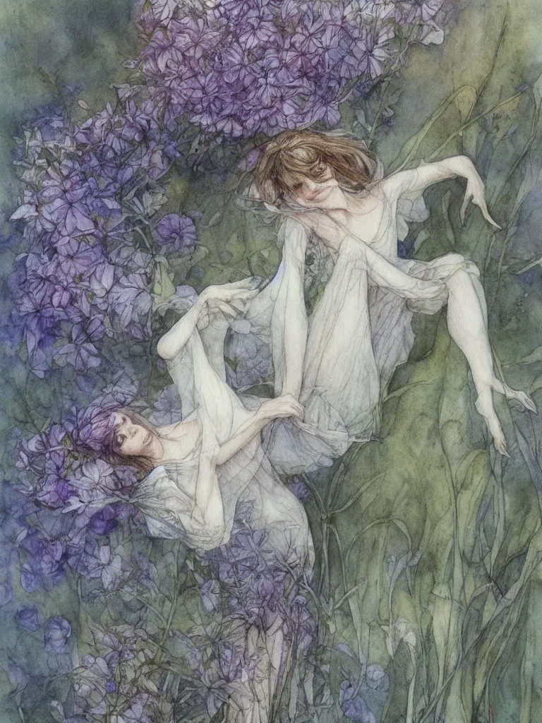 Image similar to study of a flower fairy, illustration, watercolor, alan lee, detailed, pretty, ethereal,