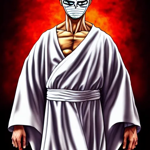 Prompt: A man wearing white robes with a angry Greek theater mask, white robes, angry mask, theater mask, greek mask, ancient greece, furious, muscular figure, manga art, manga, Junji Ito, Junji Ito artwork, Ito Junji art, 4k